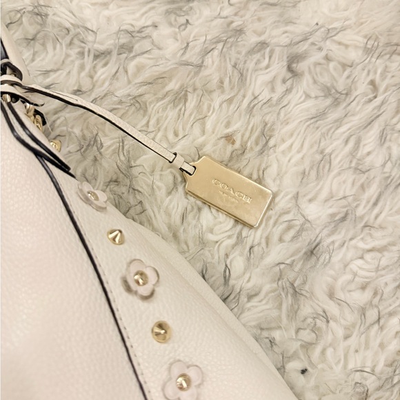 Coach ‘Edie’ Leather Shoulder Bag with Floral Rivets - Chalk - Picture 2 of 11